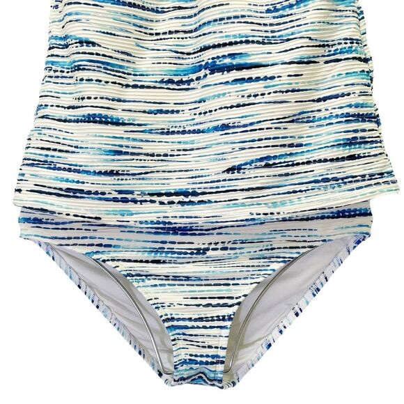 La Blanca Swimwear Tonal Tidal Striped Tankini Set Blue Cream Size Small | 6/8 - Picture 5 of 13
